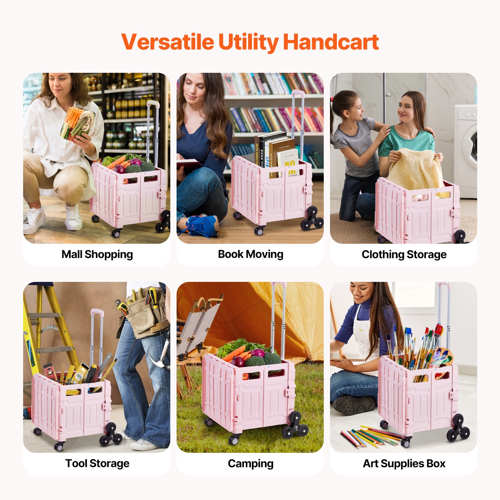 Foldable Trolley With Stair Climbing Wheels And 65l Storage Crate_voghion.com